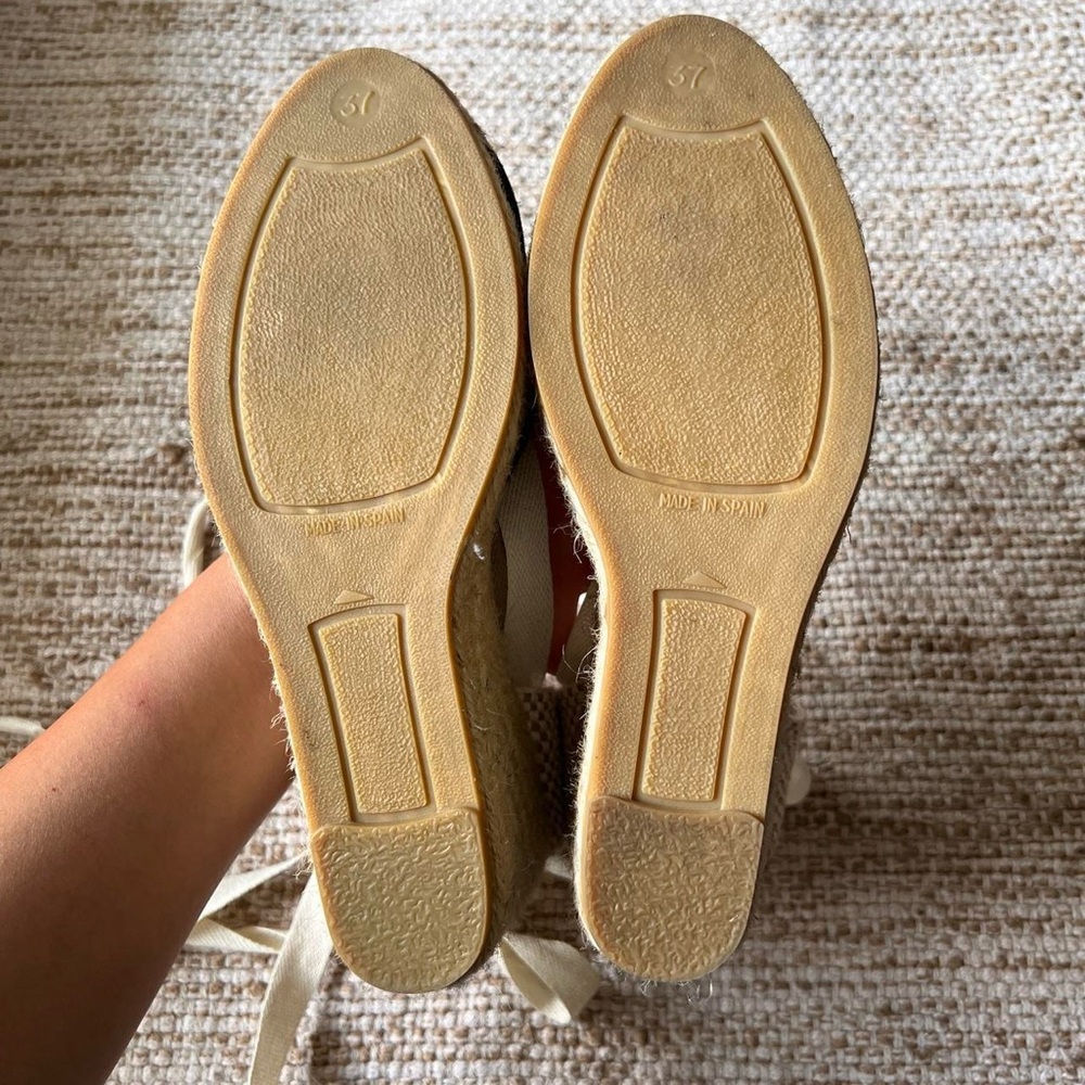 Black and Cream Espadrille Wedge Sandals - Picture 5 of 6